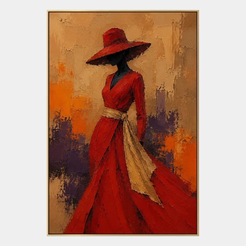 Abstract Expressionist portraiture & figure oil painting showing a stylized figure or portrait with expressive painterly shapes in a orange palette.