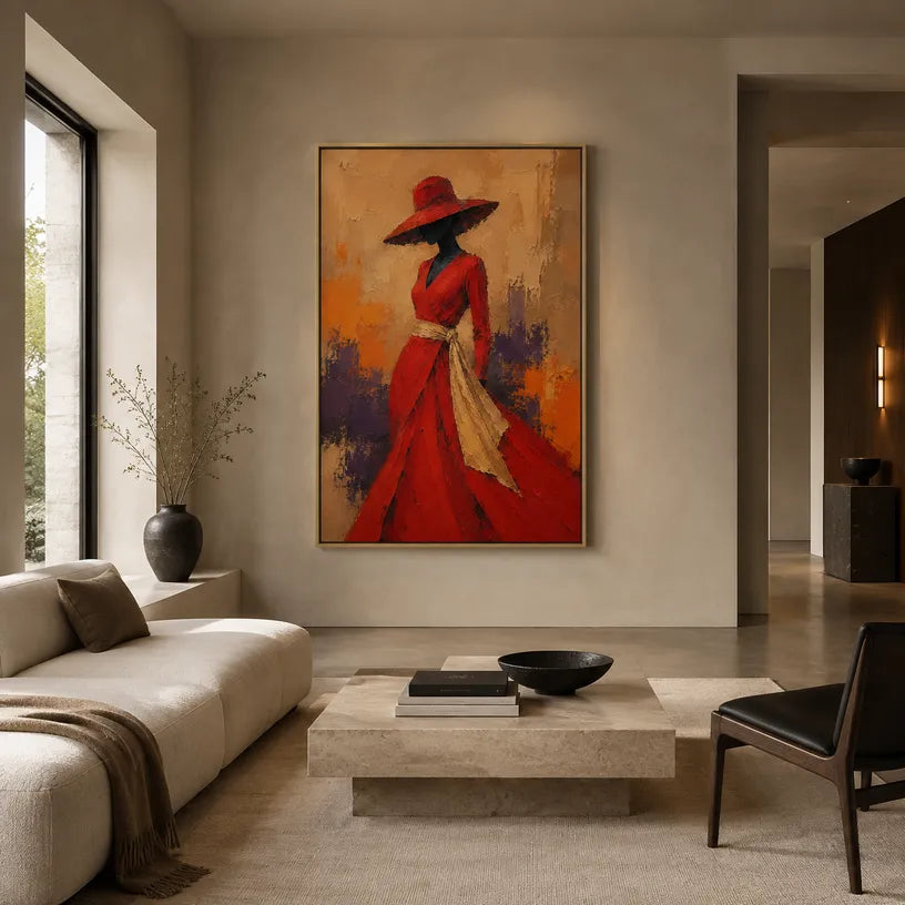 Abstract Expressionist portraiture & figure oil painting showing a stylized figure or portrait with expressive painterly shapes in a orange palette.