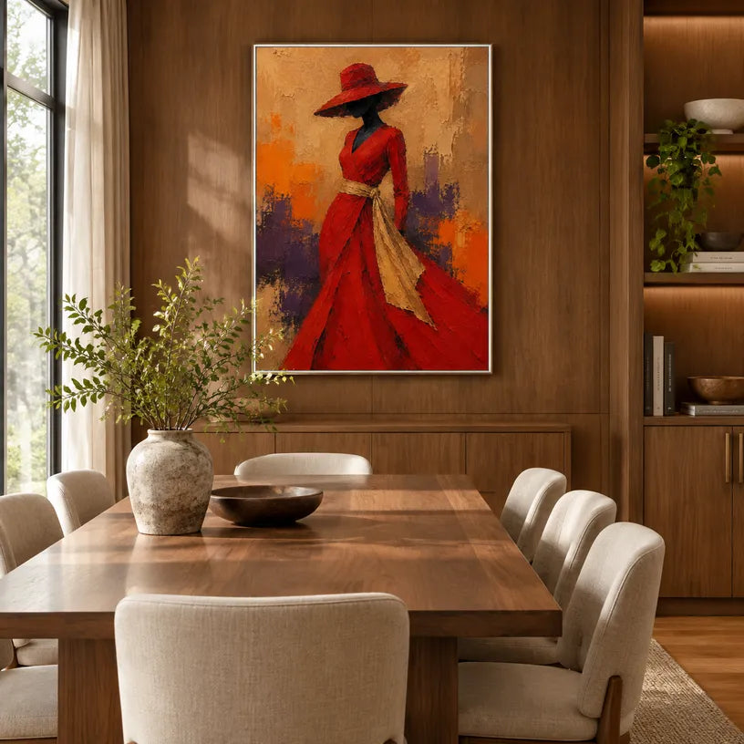 Abstract Expressionist portraiture & figure oil painting showing a stylized figure or portrait with expressive painterly shapes in a orange palette.