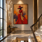 Abstract Expressionist portraiture & figure oil painting showing a stylized figure or portrait with expressive painterly shapes in a orange palette.