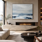 Abstract Expressionist landscapes & seascapes & cityscapes oil painting showing a painterly landscape with distant hills, trees or reflective water.