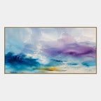 Abstract Expressionist abstract oil painting showing layered abstract marks, texture and expressive painterly movement in a blue palette.