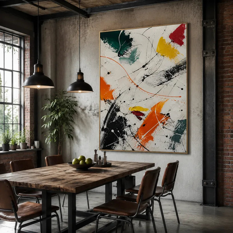Abstract Expressionist abstract oil painting showing gestural lines, layered marks and expressive texture, contemporary wall art.