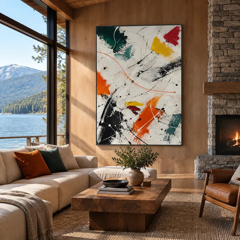 Abstract Expressionist abstract oil painting showing gestural lines, layered marks and expressive texture, contemporary wall art.