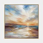 Abstract Expressionist landscapes & seascapes & cityscapes oil painting showing a layered seascape with open water, sky and painterly movement.