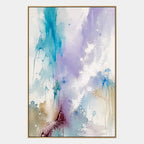 Abstract Expressionist abstract oil painting showing layered abstract marks, texture and expressive painterly movement in a blue palette.