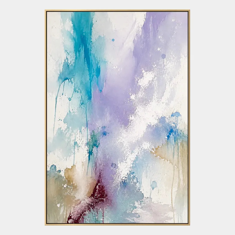 Abstract Expressionist abstract oil painting showing layered abstract marks, texture and expressive painterly movement in a blue palette.
