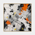 Abstraktes und konzeptuelles Ölgemälde des Abstrakten Expressionismus mit geschichteten abstrakten Zeichen, Textur und ausdrucksstarker malerischer Bewegung in einer Schwarz-Weiß-Palette.