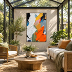 Abstract Expressionist abstract oil painting showing layered abstract marks, texture and expressive painterly movement.