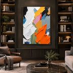 Abstract Expressionist abstract oil painting showing layered abstract marks, texture and expressive painterly movement.