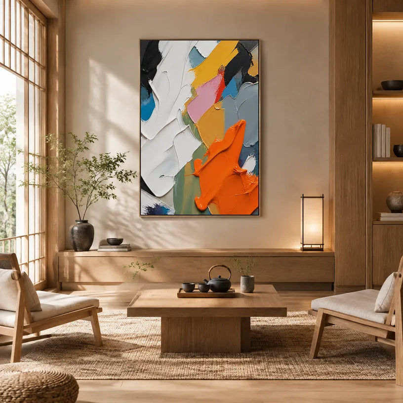 Abstract Expressionist abstract oil painting showing layered abstract marks, texture and expressive painterly movement.