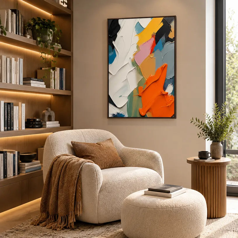 Abstract Expressionist abstract oil painting showing layered abstract marks, texture and expressive painterly movement.