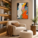 Abstract Expressionist abstract oil painting showing layered abstract marks, texture and expressive painterly movement.