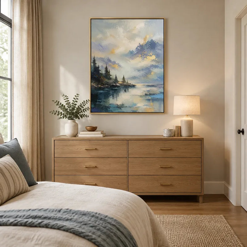 Peinture à l'huile de paysages, de marines et de paysages urbains d'expressionnisme abstrait présentant un paysage atmosphérique, un paysage marin ou une composition inspirée de la ville dans une palette de gris.