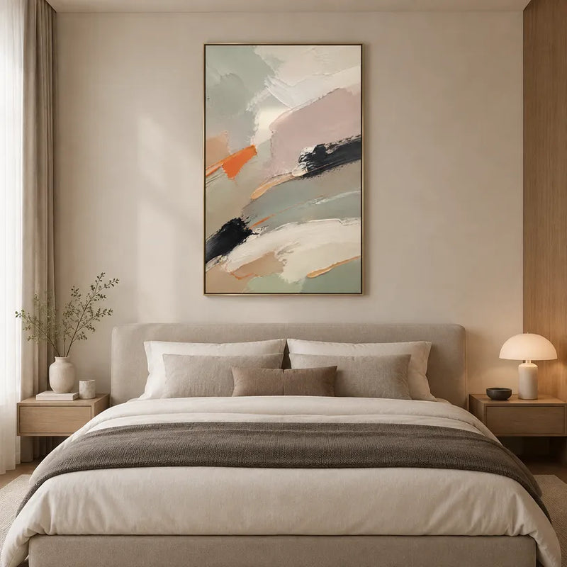 Peinture à l'huile abstraite et conceptuelle d'expressionnisme abstrait présentant des marques abstraites superposées, une texture et un mouvement pictural expressif dans une palette grise.