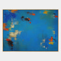 Peinture à l'huile abstraite et conceptuelle d'expressionnisme abstrait présentant des marques abstraites superposées, une texture et un mouvement pictural expressif dans une palette bleue.