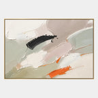 Abstract Expressionist abstract oil painting showing soft grey, white and orange painterly layers in a grey palette, contemporary wall art.