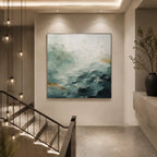 Abstract Expressionist landscapes & seascapes & cityscapes oil painting showing a painterly landscape with distant hills, trees or reflective water in a grey palette.