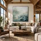 Abstract Expressionist landscapes & seascapes & cityscapes oil painting showing a painterly landscape with distant hills, trees or reflective water in a grey palette.