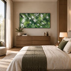 Abstract Expressionist abstract oil painting showing layered abstract marks, texture and expressive painterly movement in a green palette.