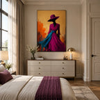 Abstract Expressionist portraiture & figure oil painting showing a stylized figure or portrait with expressive painterly shapes in a orange palette.