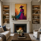 Abstract Expressionist portraiture & figure oil painting showing a stylized figure or portrait with expressive painterly shapes in a orange palette.