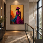 Abstract Expressionist portraiture & figure oil painting showing a stylized figure or portrait with expressive painterly shapes in a orange palette.