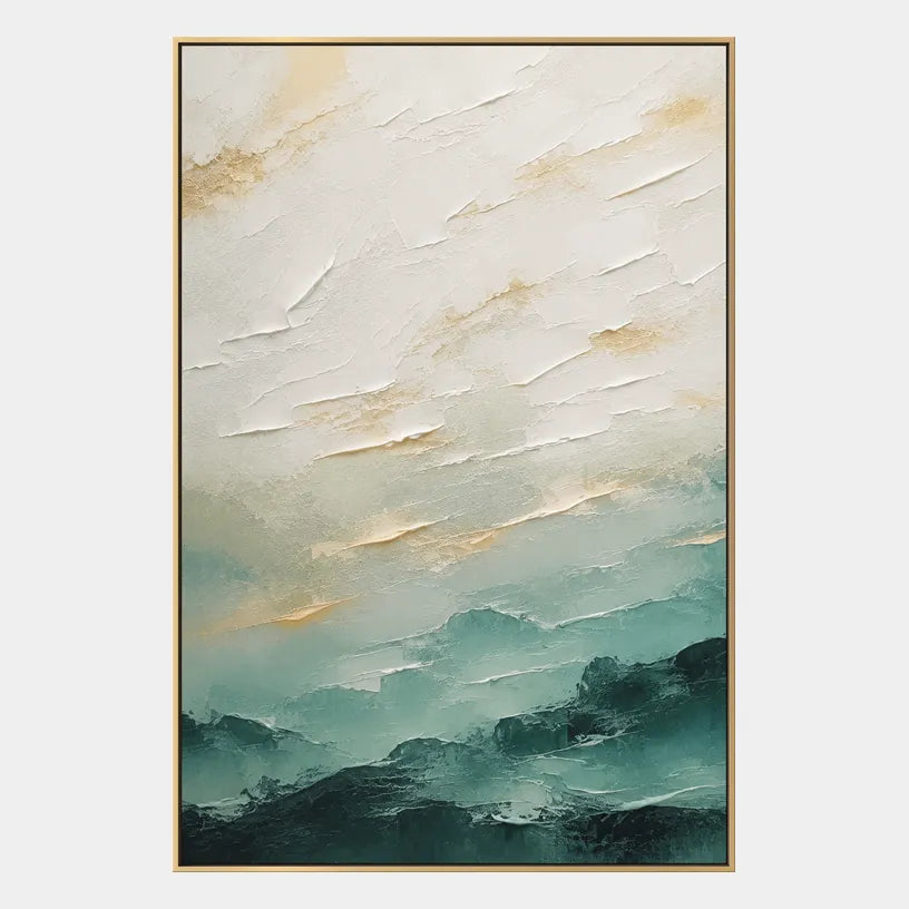 Abstract Expressionist landscapes & seascapes & cityscapes oil painting showing a painterly landscape with distant hills, trees or reflective water.