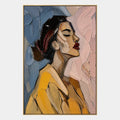 Portrait expressionniste abstrait et peinture à l'huile représentant une figure ou un portrait expressif rendu avec des détails picturaux.