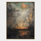 Abstract Expressionism abstract & conceptual oil painting featuring layered abstract marks, texture and expressive painterly movement in a grey palette.