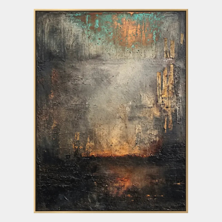 Abstract Expressionism abstract & conceptual oil painting featuring layered abstract marks, texture and expressive painterly movement in a grey palette.