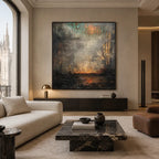 Abstract Expressionism abstract & conceptual oil painting featuring layered abstract marks, texture and expressive painterly movement in a grey palette.