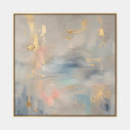 Abstract Expressionist abstract oil painting showing layered abstract marks, texture and expressive painterly movement in a grey palette.