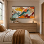 Abstract Expressionist abstract oil painting showing layered organic bands in earth, cream and muted color in a brown palette, contemporary wall art.