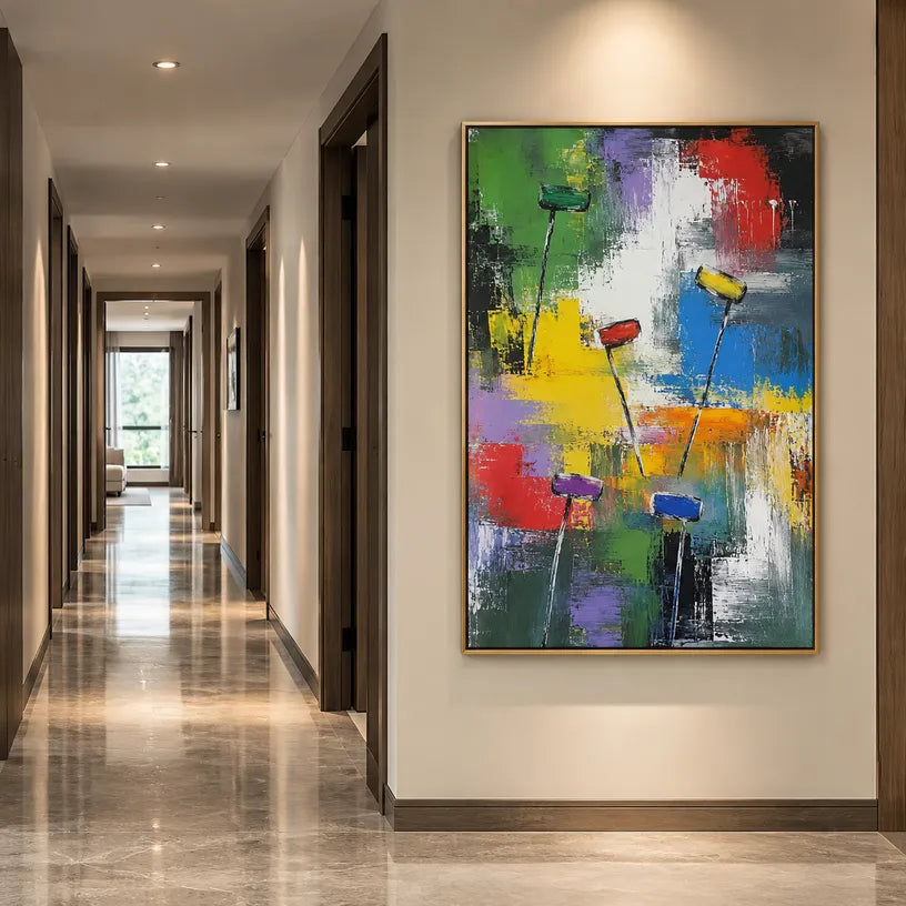 Abstract Expressionist abstract oil painting showing layered abstract marks, texture and expressive painterly movement.