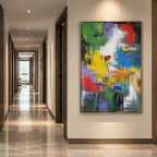 Abstract Expressionist abstract oil painting showing layered abstract marks, texture and expressive painterly movement.