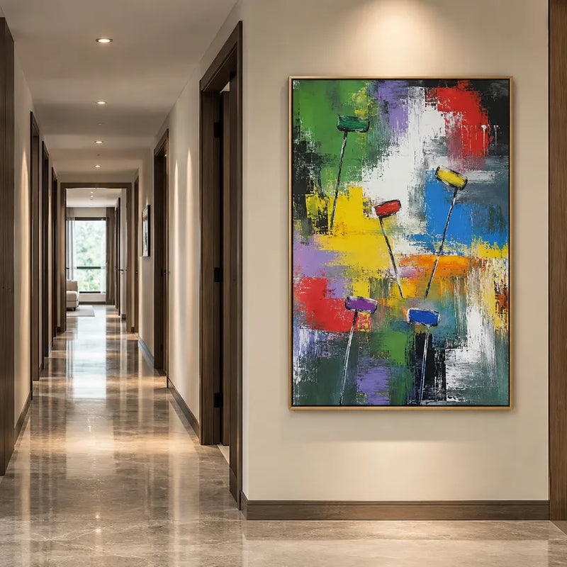 Peinture à l'huile abstraite et conceptuelle d'expressionnisme abstrait présentant des marques abstraites superposées, une texture et un mouvement pictural expressif.
