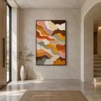 Abstract Expressionist abstract oil painting showing organic bands in warm earth tones in a brown palette, contemporary wall art.