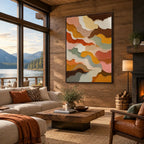 Abstract Expressionist abstract oil painting showing organic bands in warm earth tones in a brown palette, contemporary wall art.