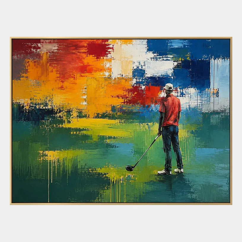 Abstract Expressionist landscapes & seascapes & cityscapes oil painting showing a painterly landscape with distant hills, trees or reflective water in a green palette.