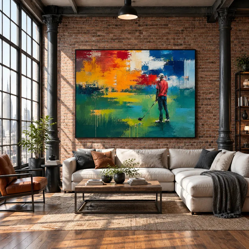 Abstract Expressionist landscapes & seascapes & cityscapes oil painting showing a painterly landscape with distant hills, trees or reflective water in a green palette.