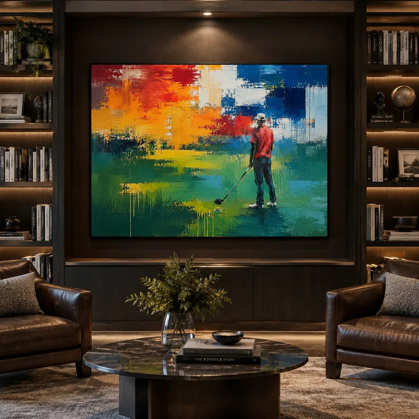 Abstract Expressionist landscapes & seascapes & cityscapes oil painting showing a painterly landscape with distant hills, trees or reflective water in a green palette.