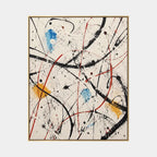 Abstract Expressionist abstract oil painting showing fine lines, splashes and layered painterly texture, contemporary wall art.