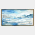 Abstract Expressionist landscapes & seascapes & cityscapes oil painting showing a painterly landscape with distant hills, trees or reflective water in a blue palette.