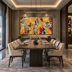 Abstract Expressionist abstract oil painting showing warm orange and ochre energy with white linear marks in a orange palette, contemporary wall art.