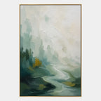 Abstract Expressionist landscapes & seascapes & cityscapes oil painting showing a painterly landscape with distant hills, trees or reflective water in a grey palette.