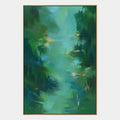 Peinture à l'huile abstraite et conceptuelle d'expressionnisme abstrait présentant des marques abstraites superposées, une texture et un mouvement pictural expressif dans une palette verte.