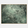 Peinture à l'huile abstraite et conceptuelle d'expressionnisme abstrait présentant des marques abstraites superposées, une texture et un mouvement pictural expressif dans une palette verte.