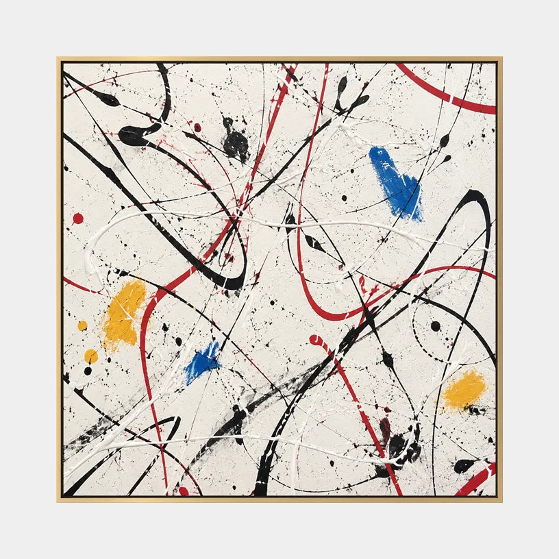 Abstract Expressionist abstract oil painting showing expressive linear marks on a light textured ground, contemporary wall art.