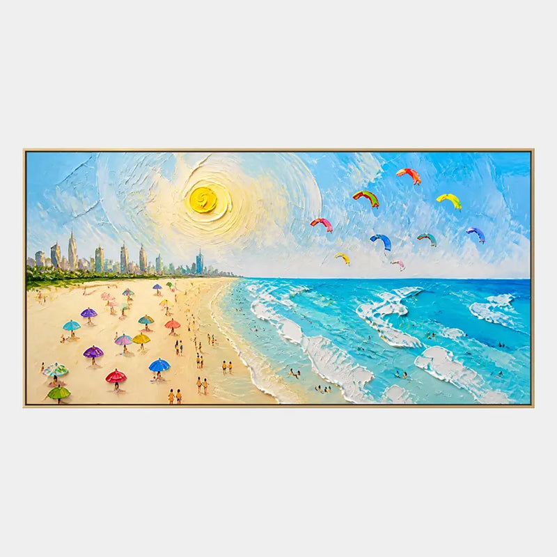 Peinture à l'huile de paysages colorés, de paysages marins et de paysages urbains présentant un paysage atmosphérique, un paysage marin ou une composition inspirée de la ville dans une palette bleue.